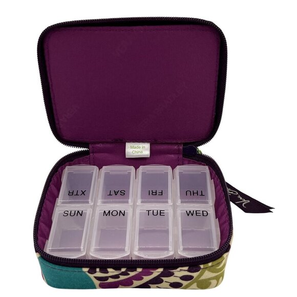 Vera Bradley NWT Plum Crazy Pill Case 7+1 Days Purple Butter Yellow Artsy Boho - Picture 2 of 10